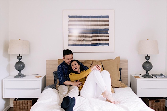 couple in bed, jenny fu studio, editorial, engagement
