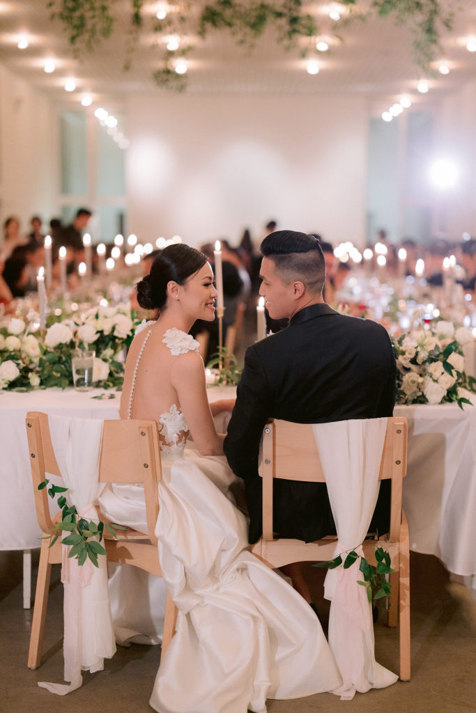 Bride and groom kissing