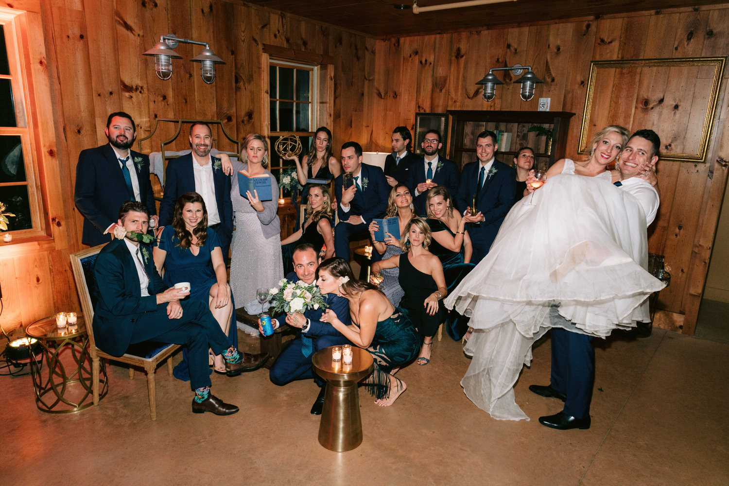 Bridal party having fun at Jaime and Trey's wedding