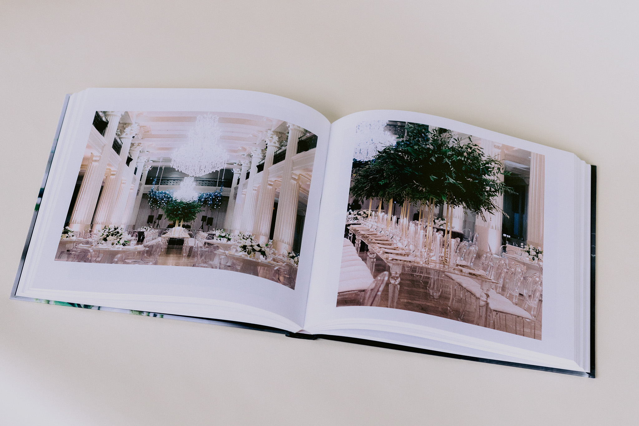 A 12x12" hard cover coffee table wedding album