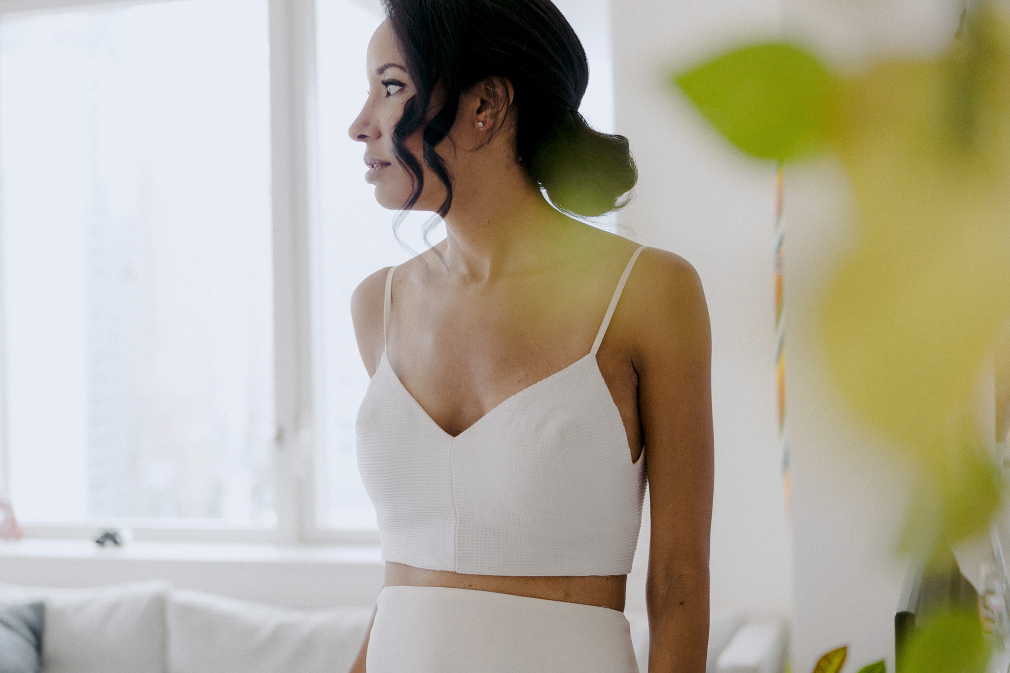 Brooklyn bride in a two piece gown on her wedding day