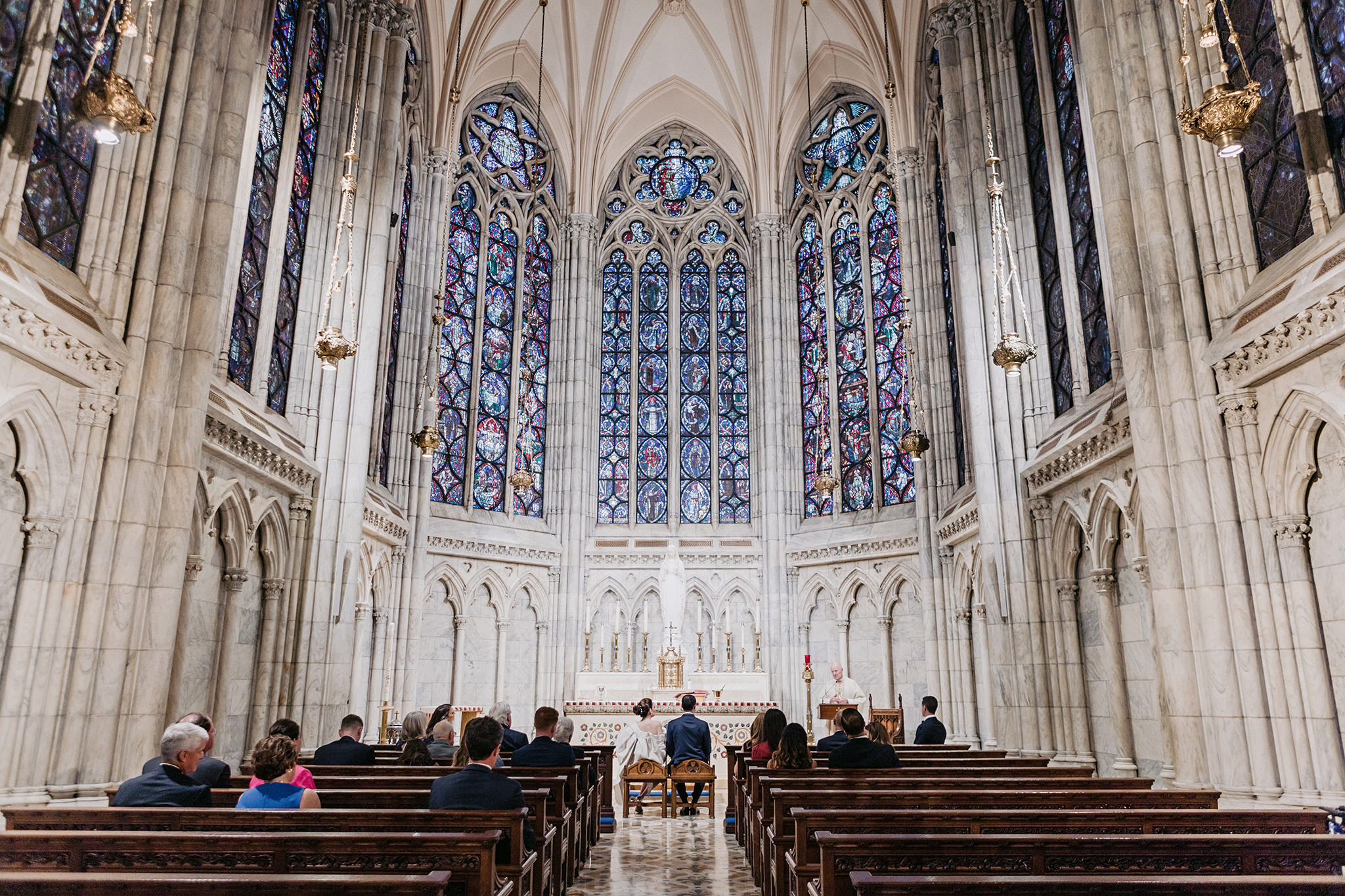 Bride and groom's wedding ceremony at St. Patrick's Cathedral private back ceremony hall