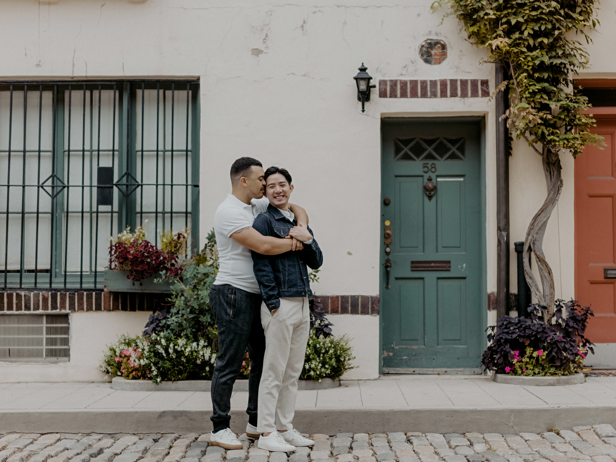 Husband and husband hugging during a day-after session in NYC