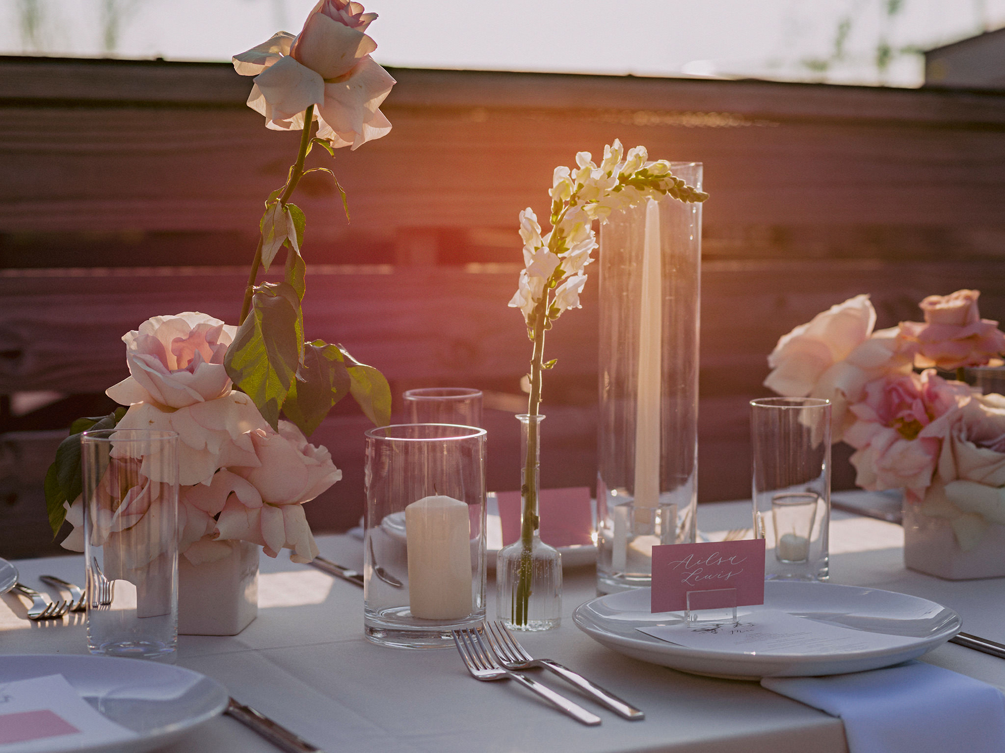 Eco-friendly floral centerpieces at the wedding venue Dobbin St in Brooklyn