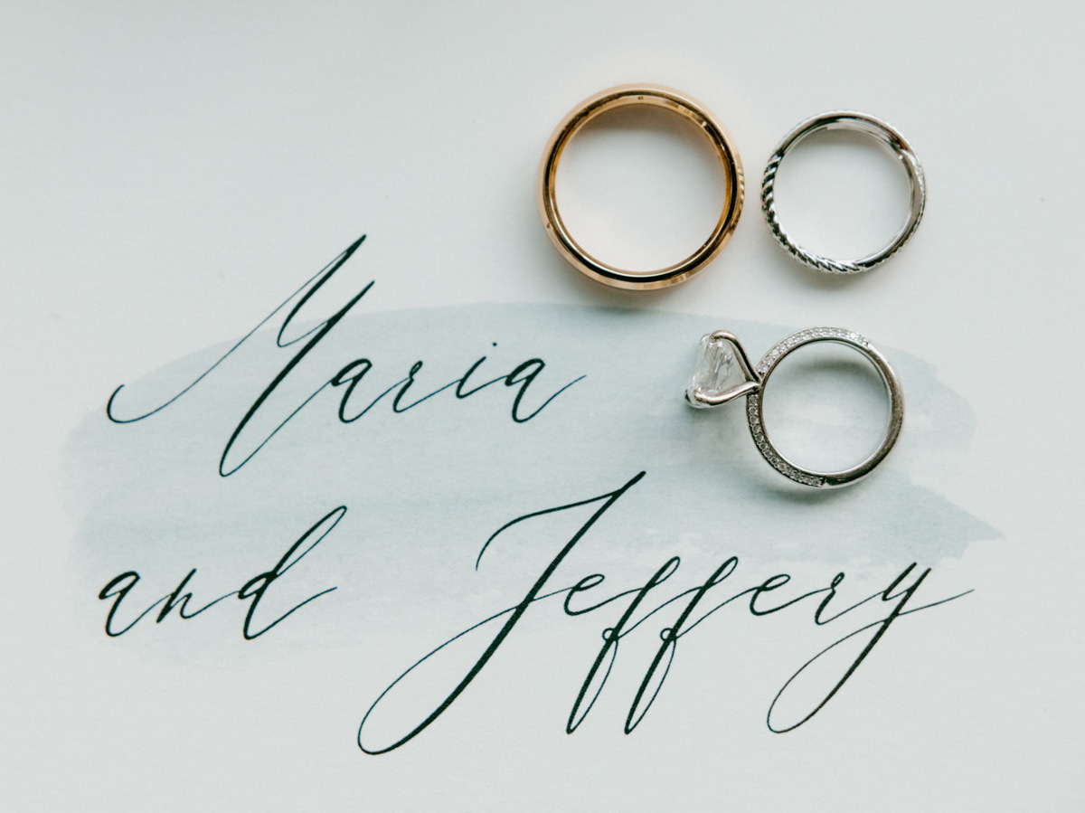 Wedding bands on a wedding invitation