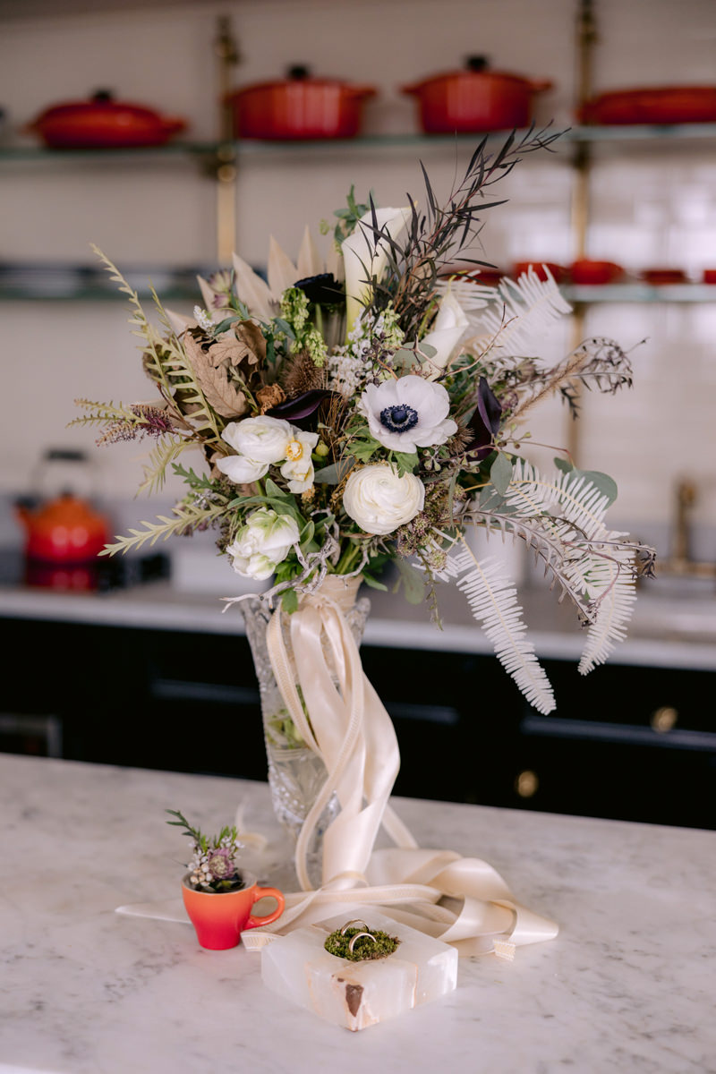 White garden rose wedding bouquet